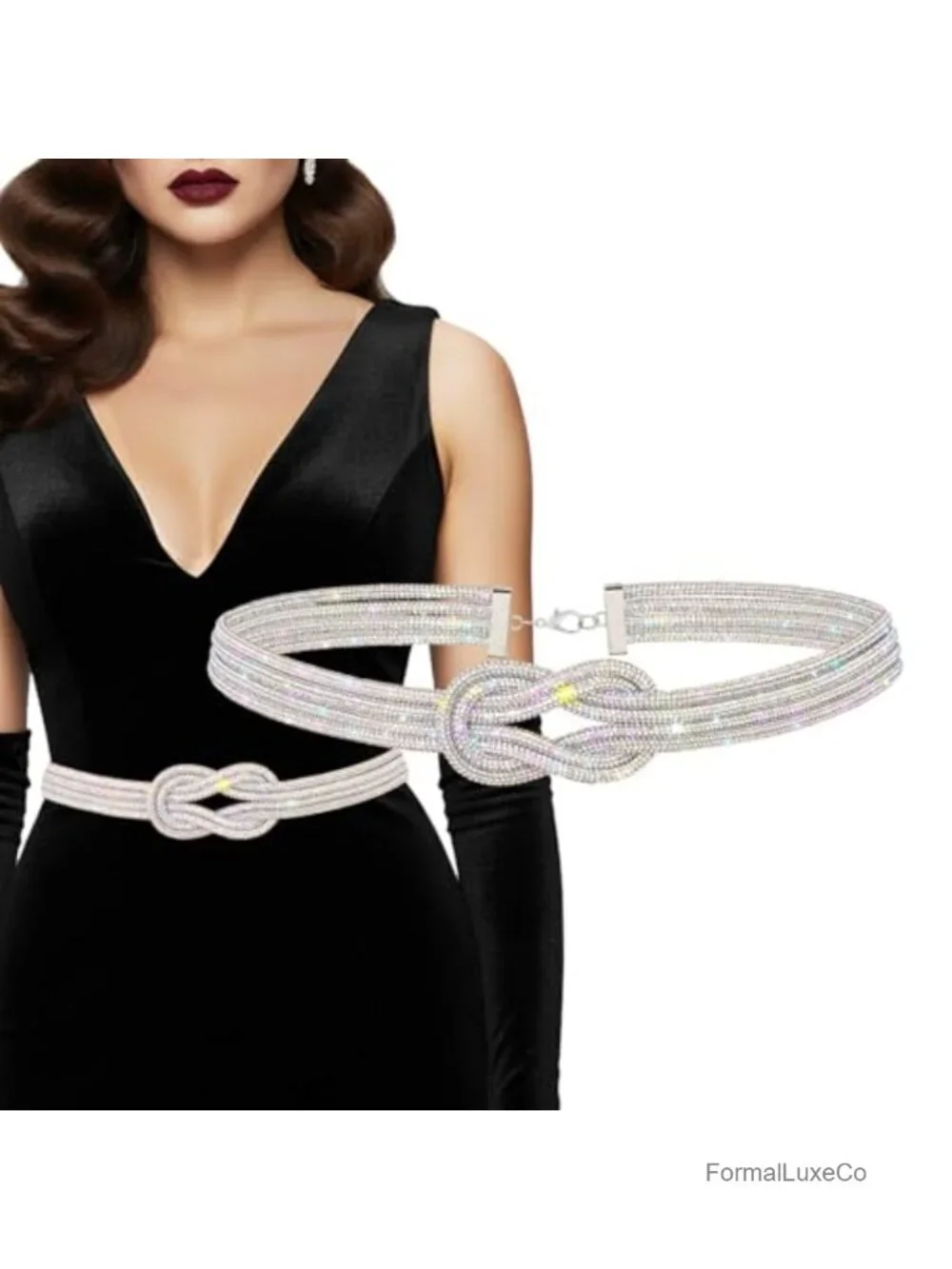 Rhinestone Knotted Belt Crystal Sparkly Decorative Belt for Formal Dresses